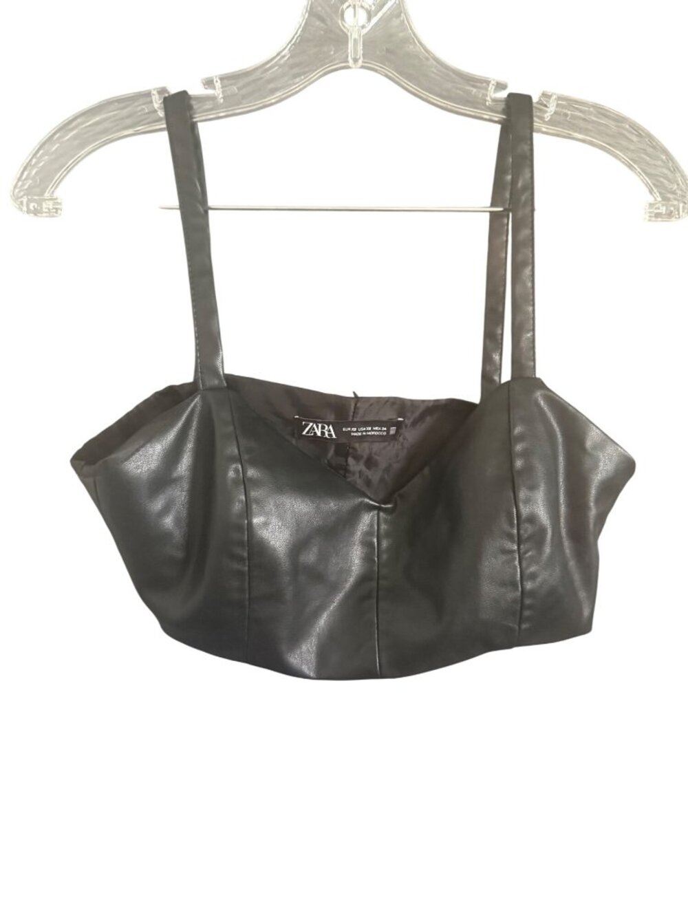 Zara Black Faux Leather Strapless Crop Top XS